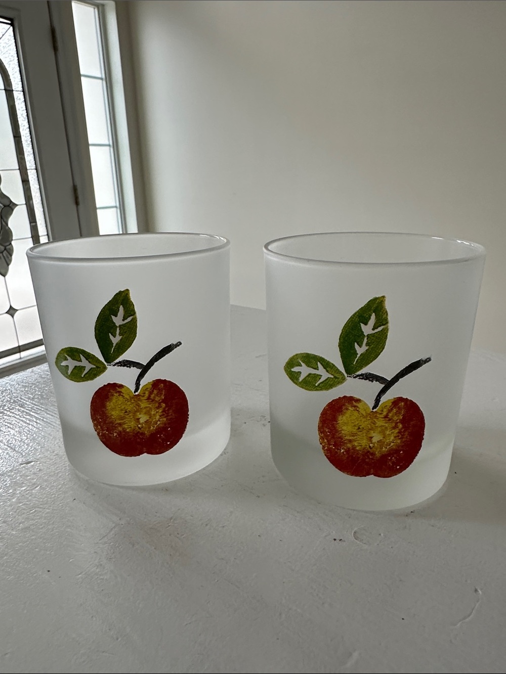 Frosted Glass Tumbler with Red Apple Motif - Set of 2